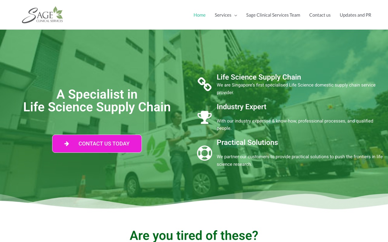 Homepage of the Sage Clinical Services website