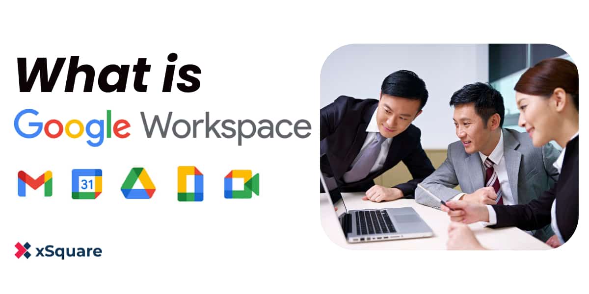 What is Google Workspace|Google Workspace homepage|Using Google Meet for meeting|A businessman checking email on phone|